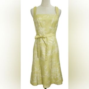 Ann Taylor Petites Chartreuse Floral Print Silk A-line Dress, Size 8P